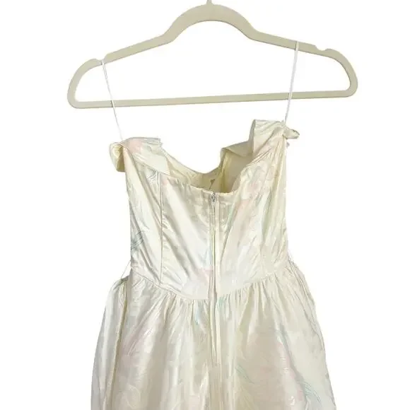 Vintage Steppin' Out Satin Floral Strapless Midi Dress Yellow XS - Picture 9 of 13